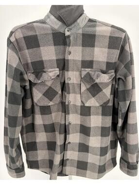 Wrangler Vintage Gray Black Plaid Fleece Shirt Jacket Casual L‎